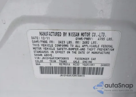 2012 Infiniti G25X z USA, uszkodzony, nr VIN JN1DV6AR7CM730815